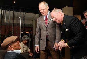 30-04-2010 SHOWBIZZ; JOHNNY HOES WORD 93 JAAR.De grote platenbons werd 93 jaar en vierde dit samen met zijn artiesten,familie en vrienden. Johnny Hoes verkeerd nog steeds in goede gezondheid en met veel humor ontving hij ook zijn vrienden op zijn verjaardags fuif in Weert. Het werd een knalfuif met veel muziek en een stevige borrel.De beide zoons van Johnny Sr. hielden echter de teugels strak in handen en zorgden voor een strak schema van de feestavond. Vele bekenden uit de Showbizz kwamen naar Weert oa. Koos Alberts,Eddy Wally,Vinccent,Annie de Reuver,Ronnie Tober,de Teddy boys en Willy Oosterhuis.
foto: Albert den Iseger
