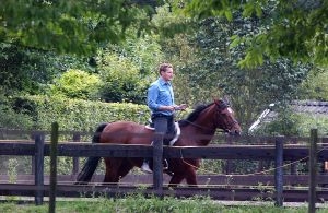 18-07-2003 SHOWBIZZ: ALBERT VERLINDEN KRIJGT RIJLES OP PAARD VAN PARTNER ONNO. Onno geeft Albert zijn eerste rijles op een paard, bij hun thuis in Vught. Vader en Moeder Verlinden kijken toe hoe hun zoon regelmatig van zijn paard valt en de eerste maal er zelfs verkeerd om op ging zitten.Als paparazzo fotograaf moest ik wel verschrikkelijk lachen om dit tafereel te fotograferen, het was zo verschrikkelijk lachwekkend.
foto: Albert den Iseger.