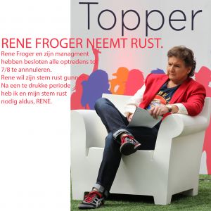 22-06-2014 SHOWBIZZ; RENE FROGER NEEMT EEN LANGE PAUZE-VAKANTIE. Rene heeft besloten om tot 8 Augustus alle optredens te annuleren. Dit om dat mijn stem en ik rust nodig hebben, aldus Rene.
foto: Albert den Iseger