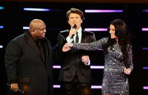 16-03-2012 SHOWBIZZ; BRYAN B WINT EEN MILJOEN EURO IN THE WINNER IS. Een van de Sterren van de DINER SHOW  BRYAN B  wint een miljoen euro en een platen contract in de SBS The Winner is Show van Beau van Erven Dorens. Frank Wentink was een van de eerste die Bryan feliciteerde met zijn overwinning. Bryan B schonk direct 50.000 euro aan WAR CHILD de aktie van radio 538. 
foto: Albert den Iseger.