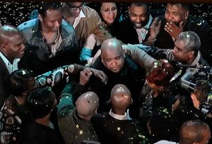 16-03-2012 SHOWBIZZ; BRYAN B WINT EEN MILJOEN EURO IN THE WINNER IS. Een van de Sterren van de DINER SHOW  BRYAN B  wint een miljoen euro en een platen contract in de SBS The Winner is Show van Beau van Erven Dorens. Frank Wentink was een van de eerste die Bryan feliciteerde met zijn overwinning. Bryan B schonk direct 50.000 euro aan WAR CHILD de aktie van radio 538. 
foto: Albert den Iseger.