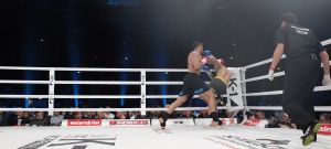 20-03-2013 SPORT; BADR HARI VOOR HET EERST WEER IN DE RING BIJ K-1 GEVECHT IN ZAGREB. Na een korte periode van veel trainen stond Badr Hari weer in de ring in de ARENA van Zagreb. Estelle-Maxime en Joelle waren mee om Badr toe te juichen. Helaas liep Badr in de eerste ronde een heftige  blessure op zodat hij niet verder kon naar de eventuele finale plaats.
foto: Albert den Iseger.