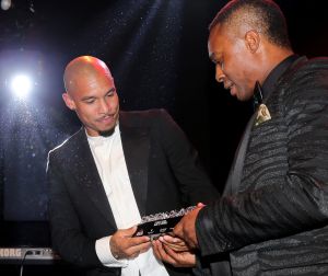 15-11-2014 SHOWBIZZ; LIFE AFTER FOOTBALL FASHION PLAYER AWARD 2014. Genomineerd waren NIGEL DE JONG-ELJERO ELIA EN RUUD BOYMANS. NIgel de Jong won de award en werd direct gefeliciteerd door zijn beeldschone vrouw Winonah de Jong. Het feest duurde tot 5 uur in de morgen. De lokatie HARBOUR CLUB AMSTERDAM.
foto: Albert den Iseger