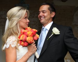 06-09-2012 SHOWBIZZ; HUWELIJK VAN SUZE MENS EN EMIEL DE SEVREN JACQUET. Het was een grote blije familie  in het prachtige St. Gerlachuskerkje te Limburg. Er is geen rancune zo glunderde HARRY MENS. Zijn oudste dochter trouwde met headhunter Emiel. De hele familie was aanwezig, ook zijn kinderen van MONA Nour en SARAH waren aanwezig evenals hun moeder MONA.
foto: Albert den Iseger